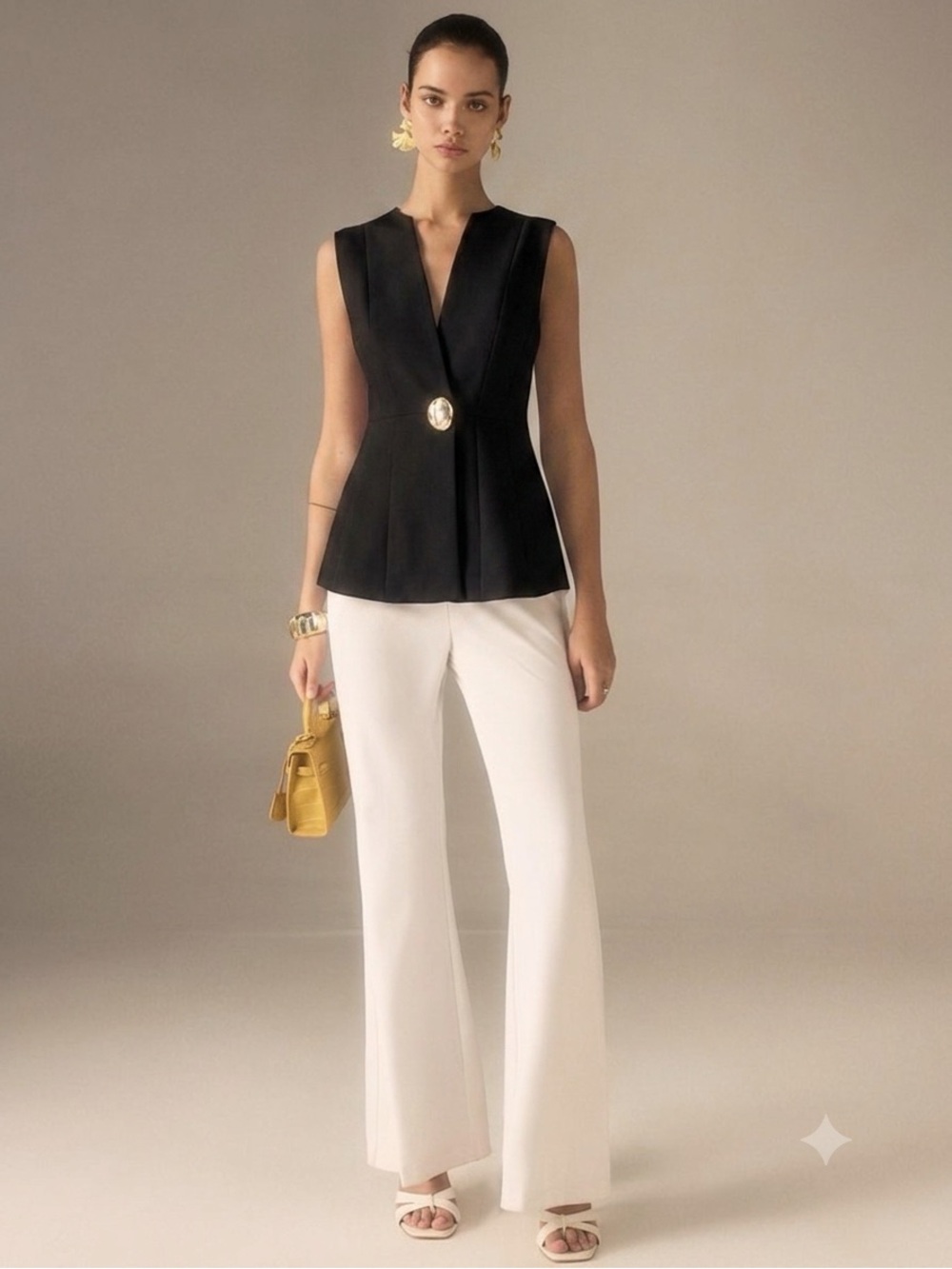 Commense Black Sleeveless Peplum Top with Gold Button Accent - Picture 5 of 5